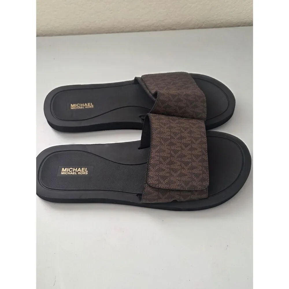 Michael Kors Brown Logo Slide Sandals